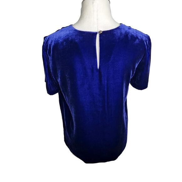 St. John Blue Velvet Short Sleeve Blouse Top Womens Small - Picture 5 of 11